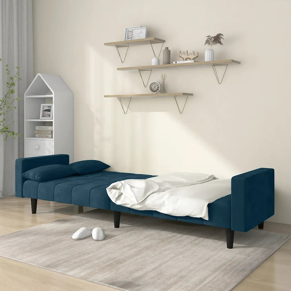 Divano Letto a 2 Posti con 2 Cuscini-Sofa Letto 2 Posti-Daybed Blu in Velluto 827360