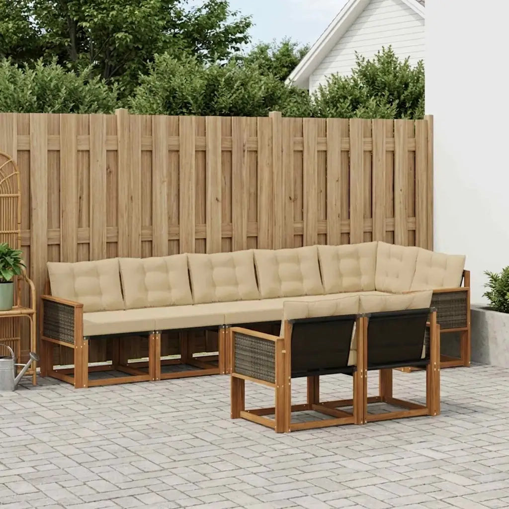 Set di divani da esterno con cuscino 8 pcs Naturale e Beige 3382029