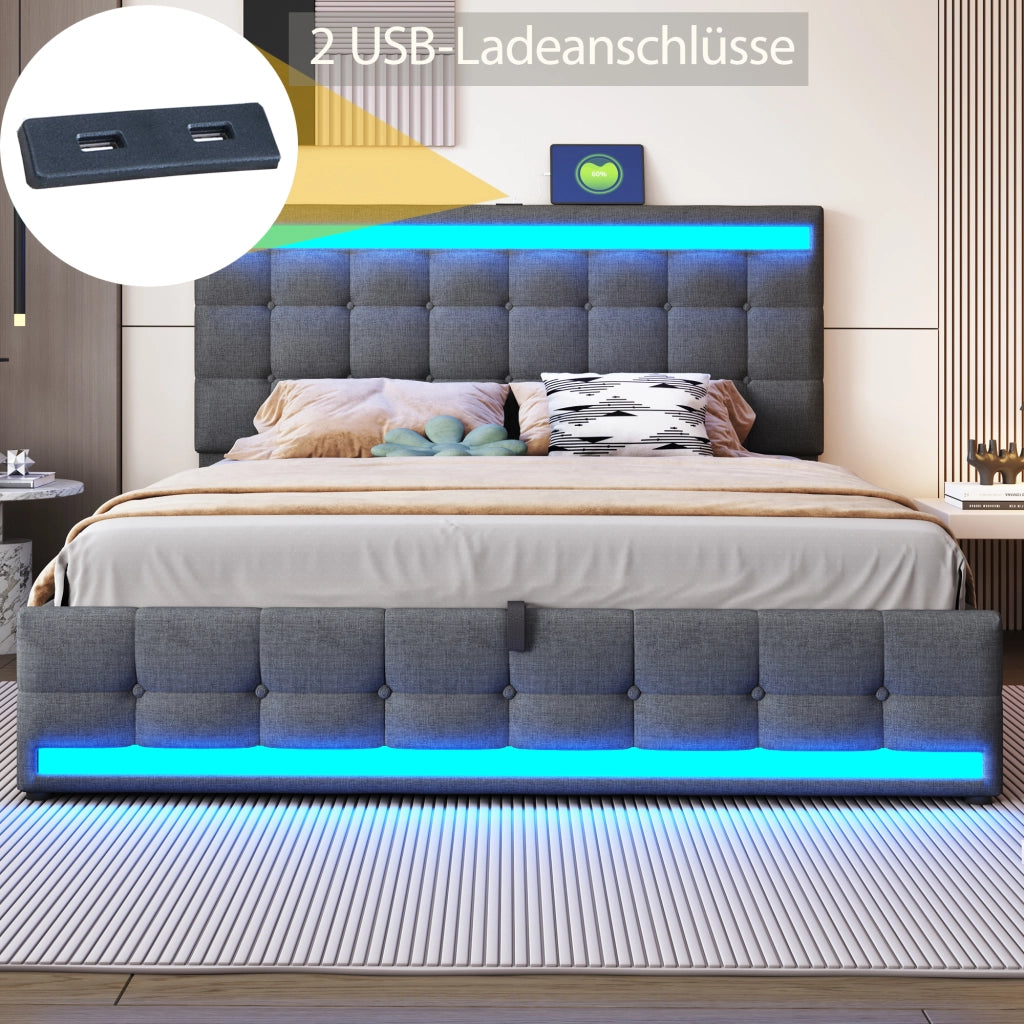 letto imbottito lino grigio 180 x 200 cm