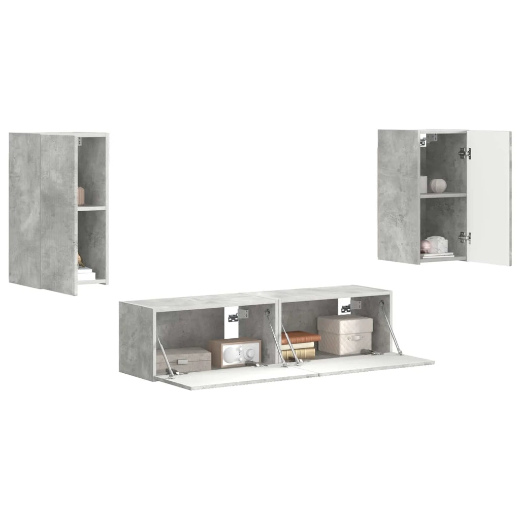 Set mobile TV 4 pcs Grigio cemento Legno multistrato