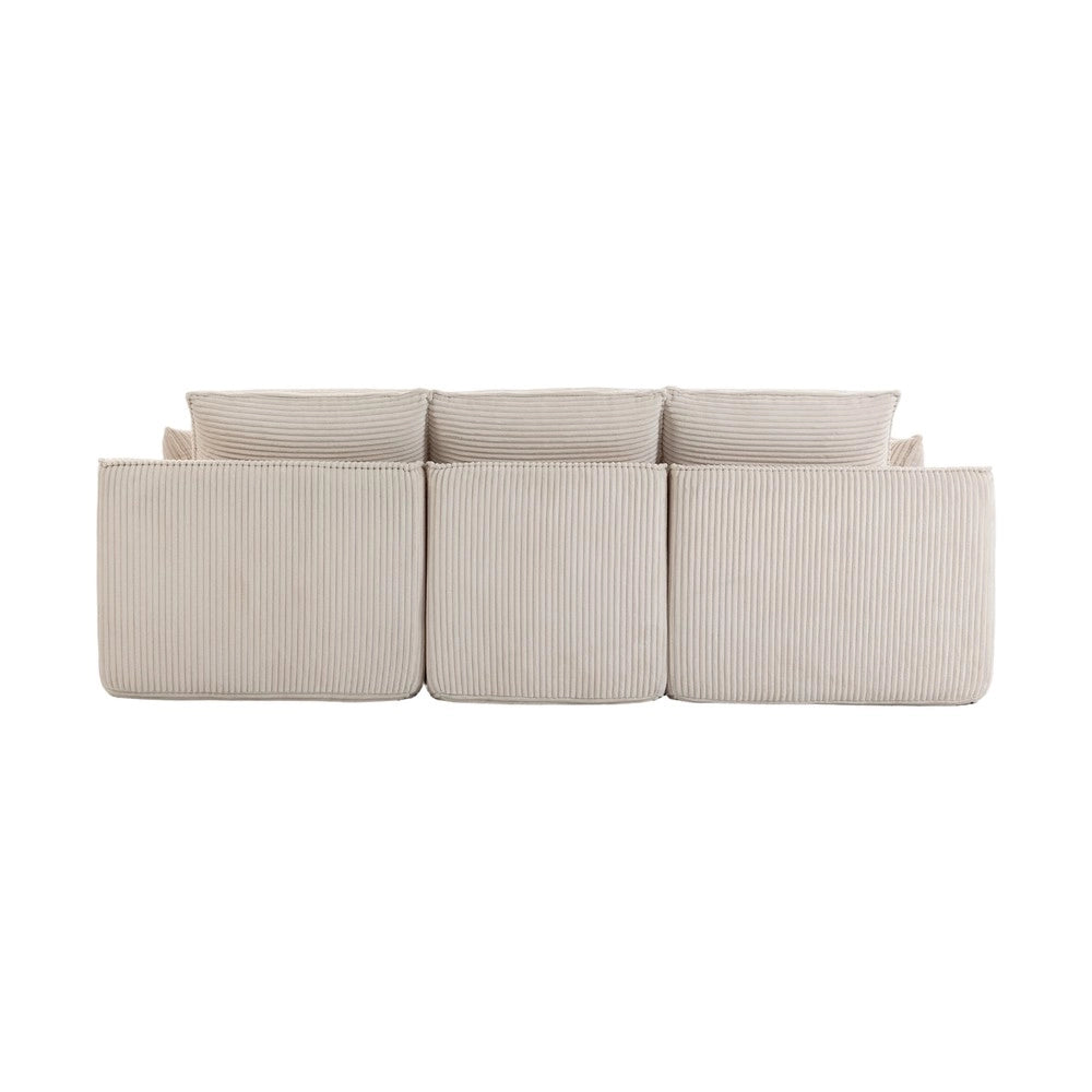 Divano modulare 3 posti con pouf - Zephmum - Beige - Cuscini e tasche laterali, schiuma a 3 strati