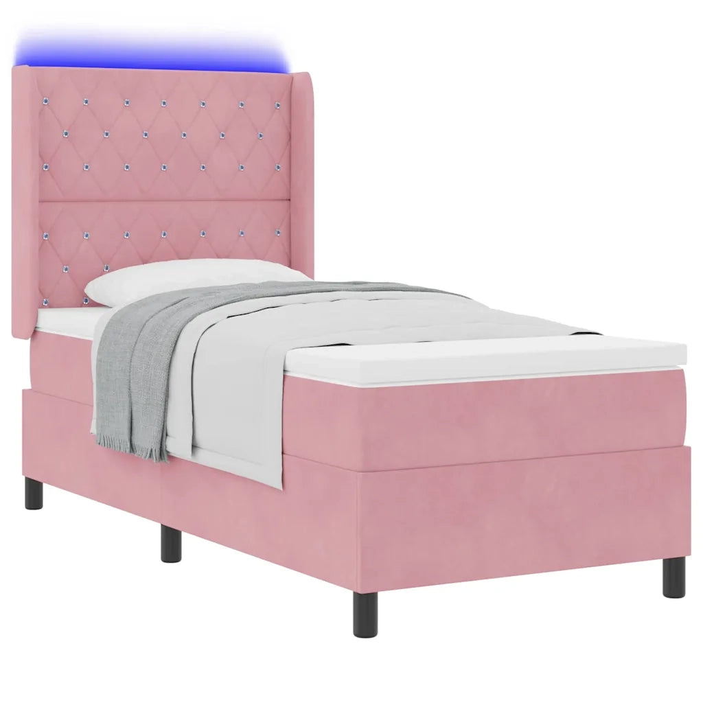 Letto a molle con materasso con led Rosa 100 x 200 cm Velluto