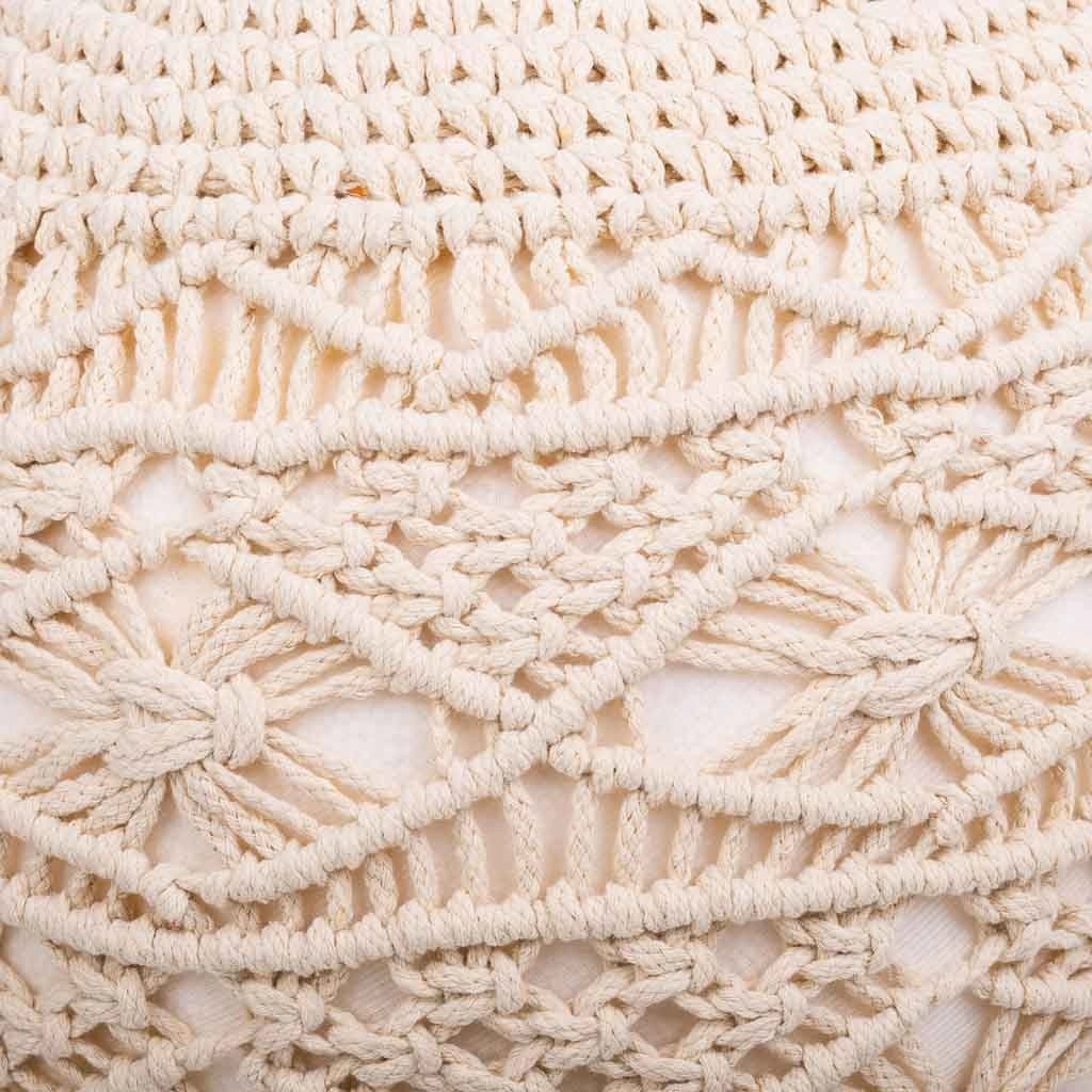 Puf in cotone intrecciato panna 45x45x40h