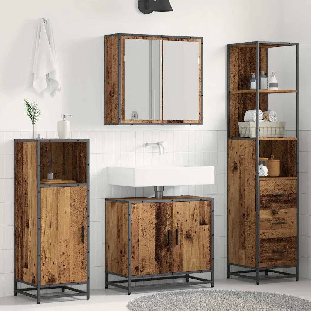 Set di mobili per il bagno con cassetto 3 pcs Legno vecchio