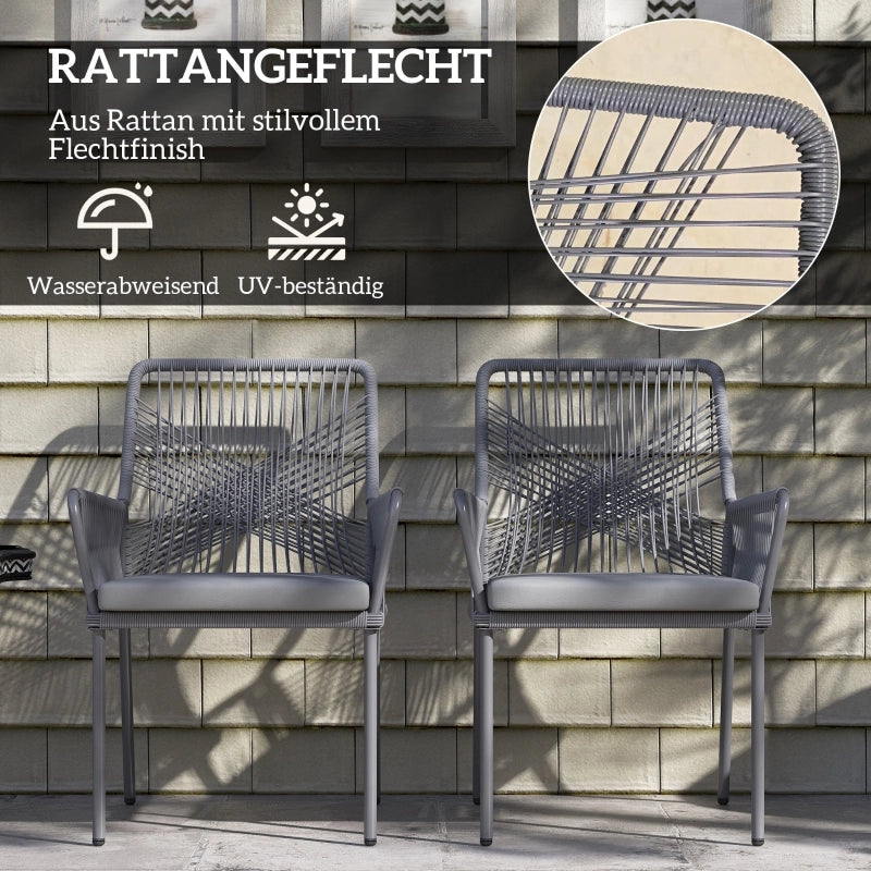 OKWISH Set di 2 Sedie da Giardino con Braccioli, Schienale Ampio e Cuscini Sfoderabili, Rattan Grigio Scuro