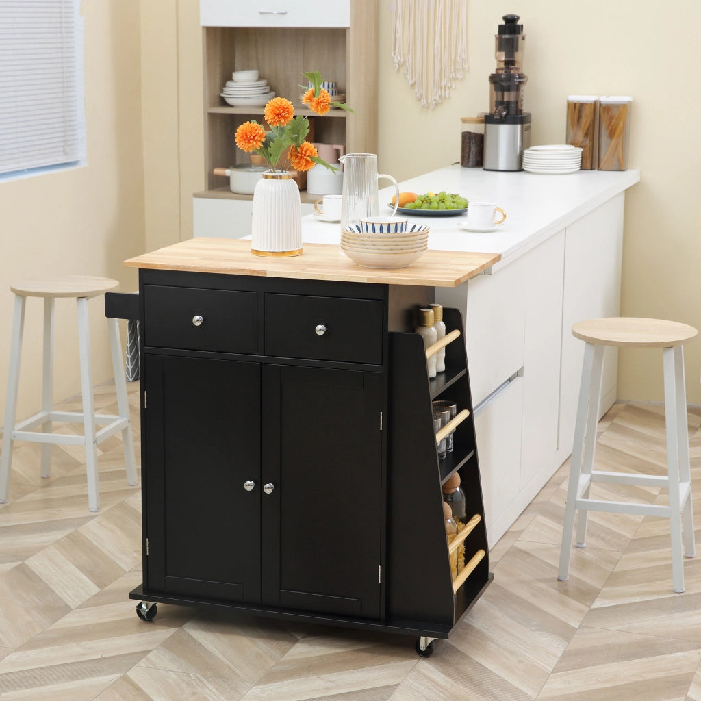 Tavolo da Cucina con Armadietto e 2 Cassetti ¨C Zephmum ¨C Legno, Nero, 89x45x89.5cm