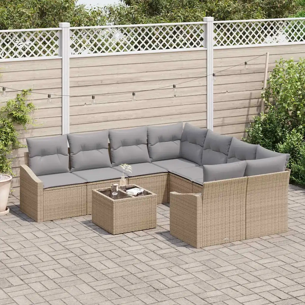 Set di divani 9 pcs Beige e Grigio Chiaro polyrattan