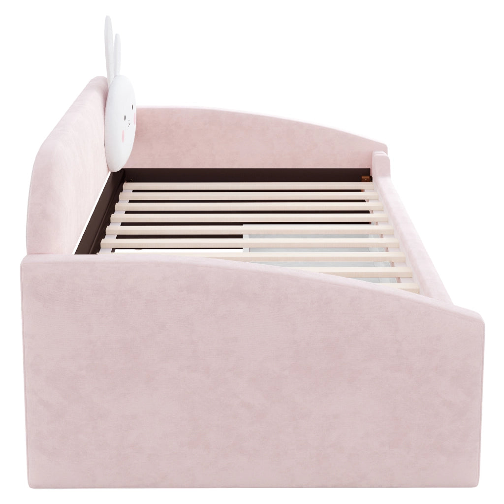 LETTO Sofa per bambini 90x200 cm in velluto rosa con LED