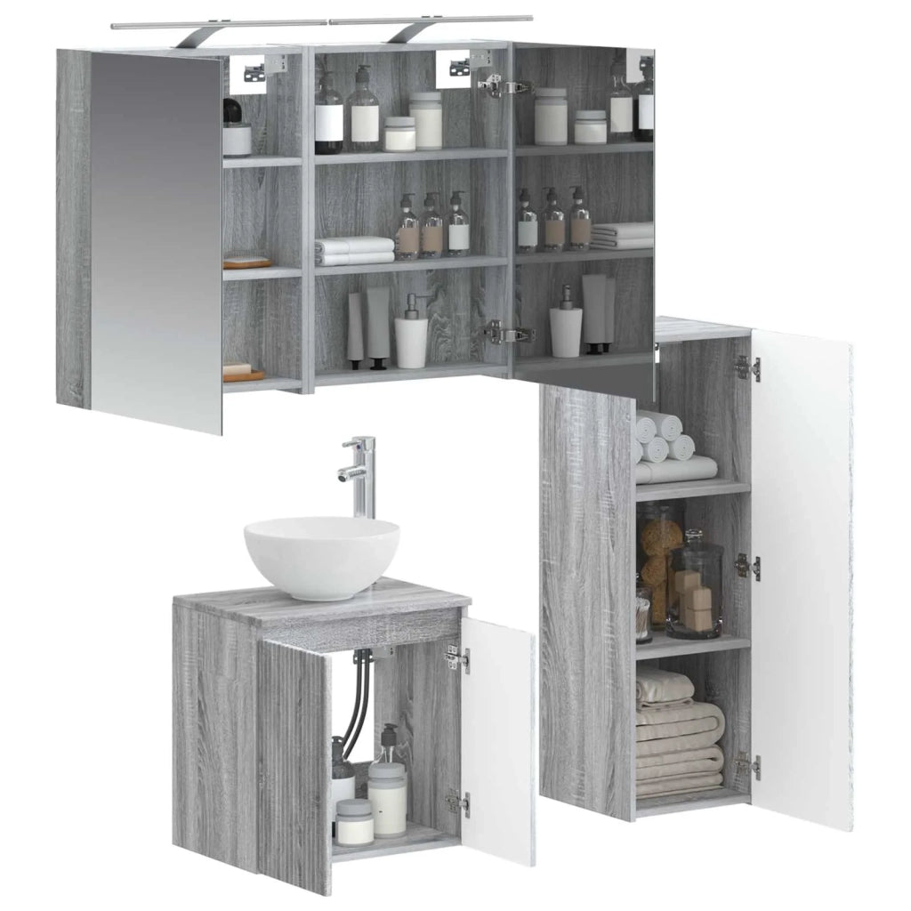 Set di mobili per il bagno 4 pz Sonoma grigio 3407412