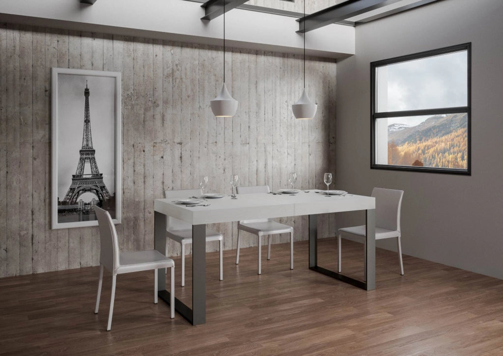 Tavolo Allungabile 200-304x90x77 cm Tecno Premium Bianco Frassino Telaio Antracite