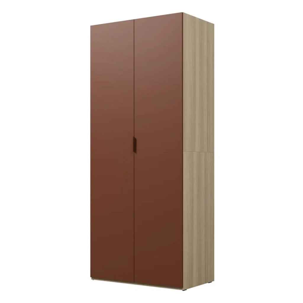 Armadio CALMIA terracotta e quercia chiara 90 cm con appendiabiti e scaffali