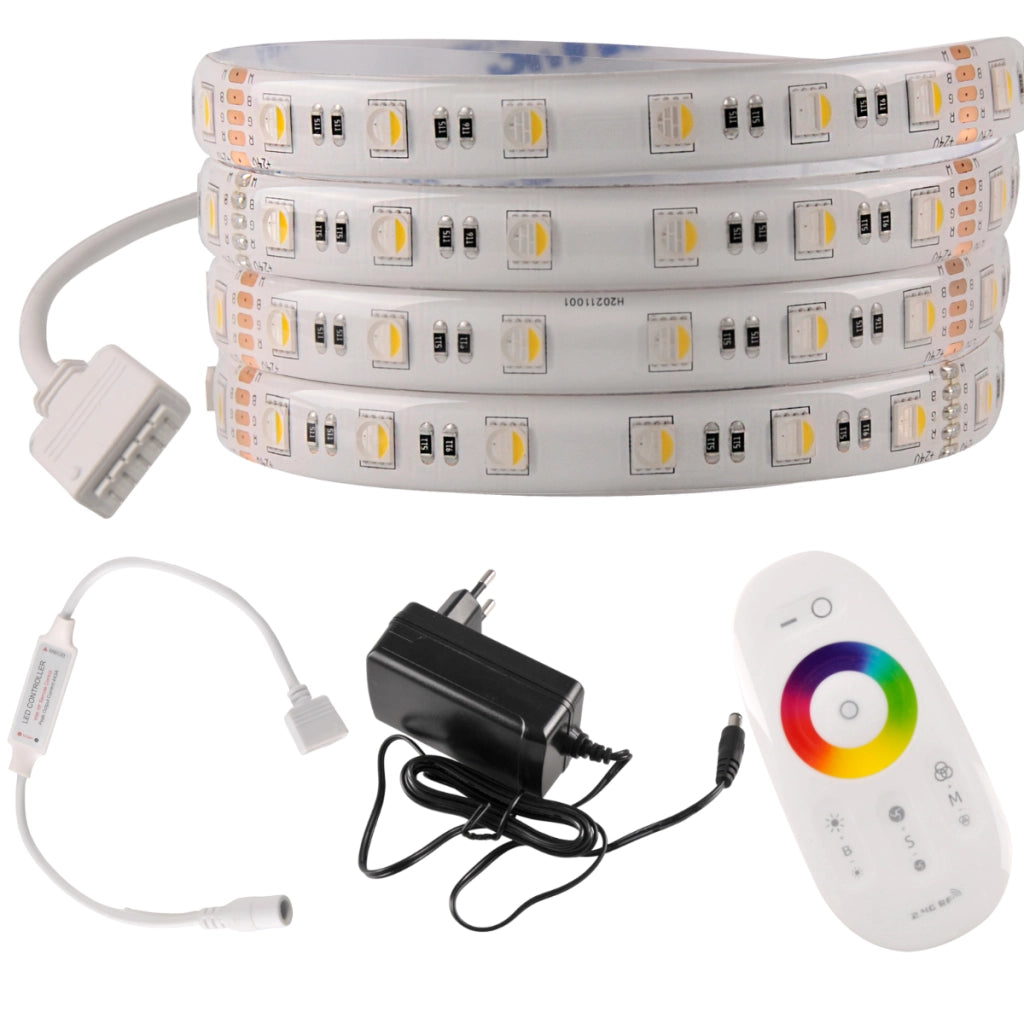 Kit striscia LED 5m 24V RGB+4000K IP65 Polux telecomando RF