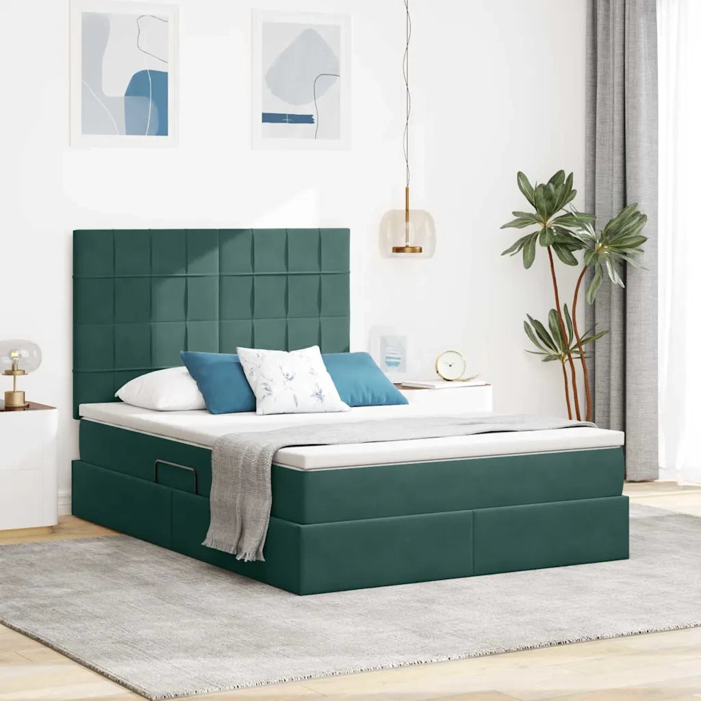 Letto con contenitore e materasso Verde Scuro 140 x 200 cm 3372036