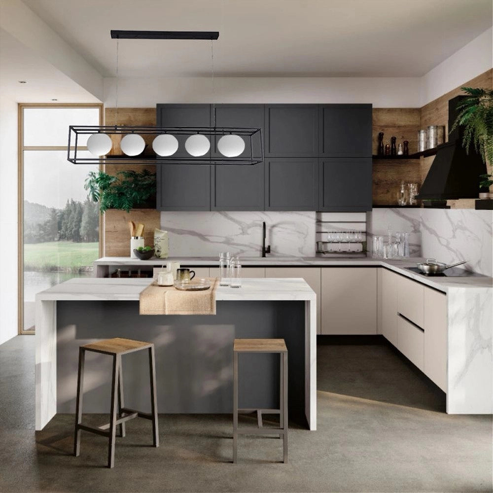 Trade Shop - Lampadario A Sospensione Da Soffitto Contemporaneo Nero Con 5 Sfere Vetro G9 B89 -