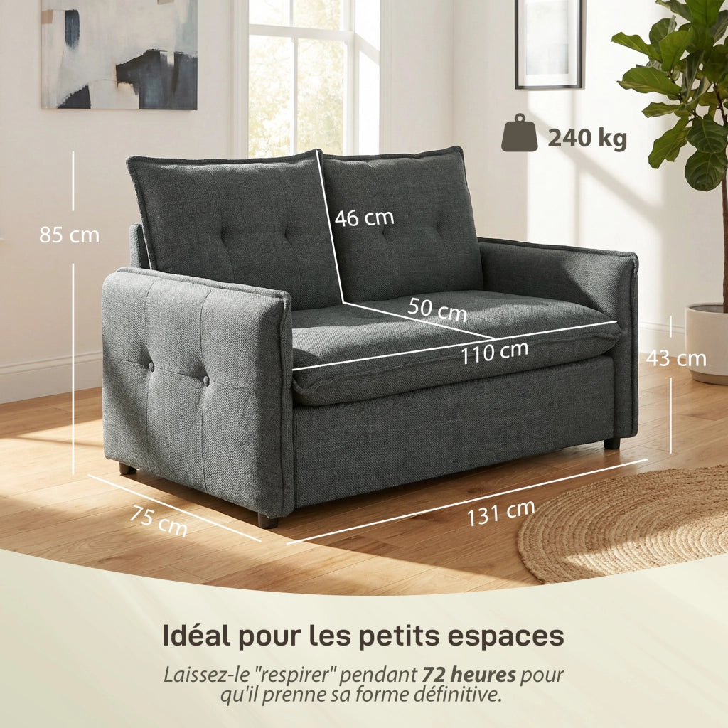 Divano 2 posti ¨C Minimal ¨C Tessuto lino grigio scuro 131 cm