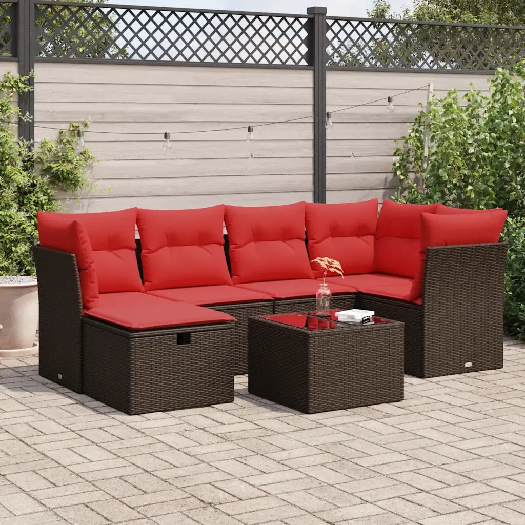 Set Divani da Giardino 7 pz con Cuscini Marrone in Polyrattan 3325300
