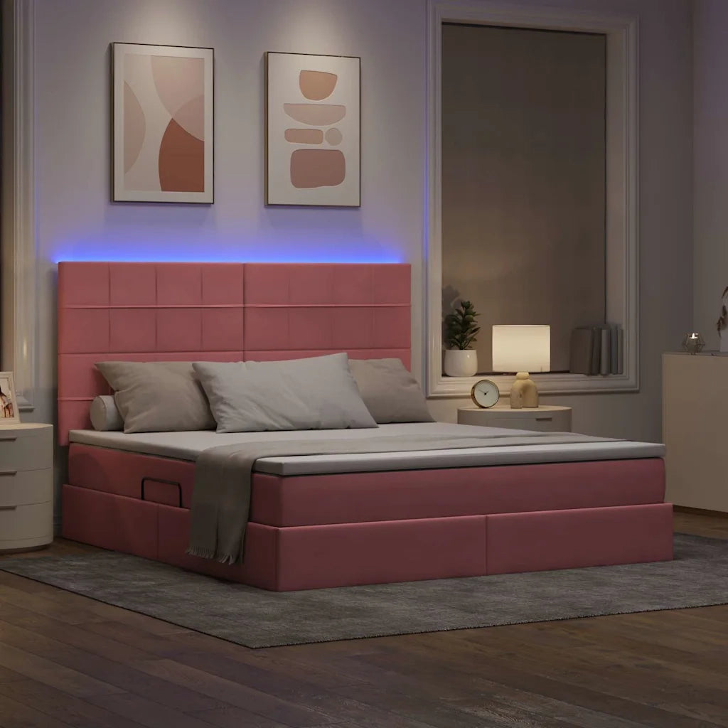 Letto con contenitore e LED con led Rosa 160 x 200 cm Velluto 3372680
