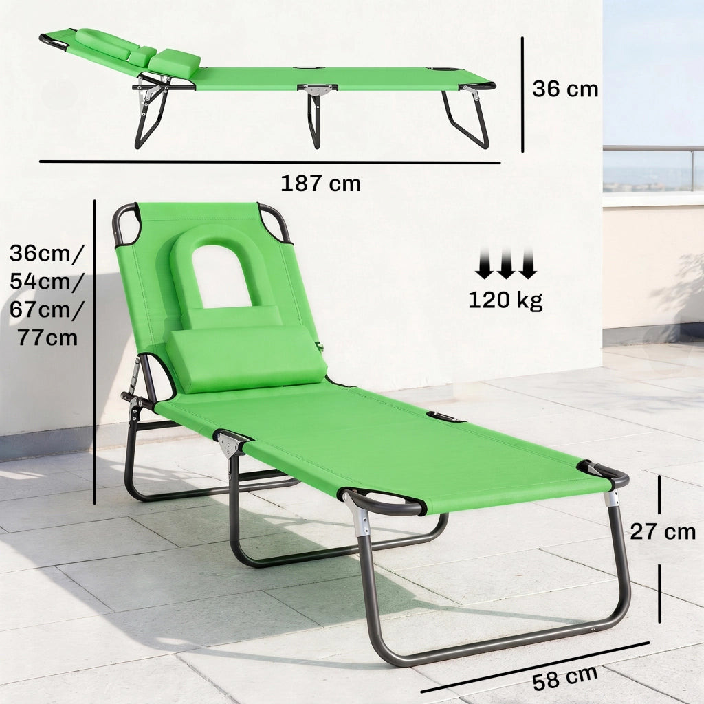 Lettino sole pieghevole con cuscino ¨C Minimal ¨C verde metallo
