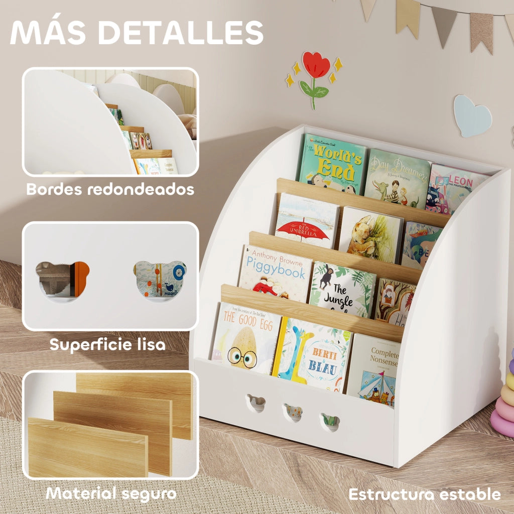 Scaffale per Bambini 4 Ripiani ¨C Minimal ¨C 60x53x60 Bianco e Naturale