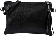 Borsa in pelle reale con spalla portatile Clutch Tasca piccola per la sera 22x15cm A248 (Nero)