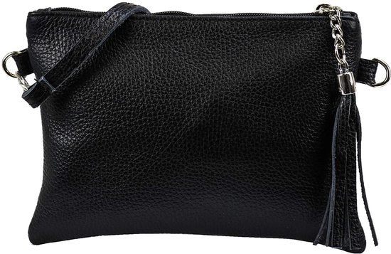 Borsa in pelle reale con spalla portatile Clutch Tasca piccola per la sera 22x15cm A248 (Nero)