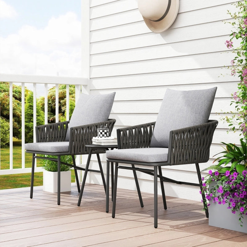 OKWISH Set da 3 mobili da giardino con 2 poltrone e tavolino da bistrot, cuscini sfoderabili, Acciaio Grigio