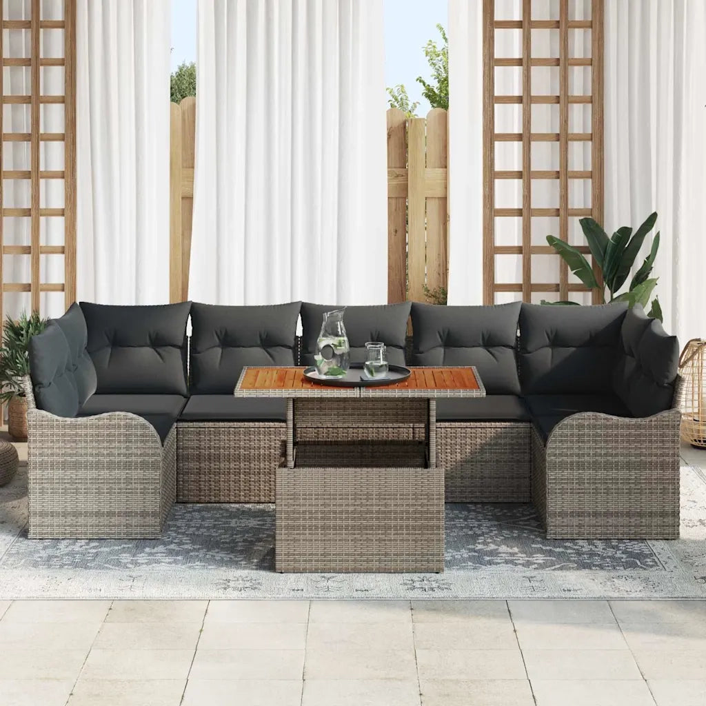 Set Divano da Giardino 8 pcs Grigio Poly Rattan