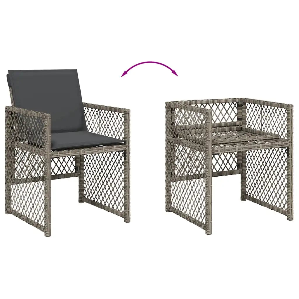 Set da Pranzo da Giardino 15 pz con Cuscini Grigio Polyrattan 3210818