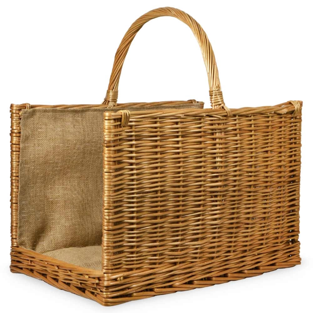 Cesta contenitore portalegna grande aperta in vimini con juta cm 51 x 35 x h 35
