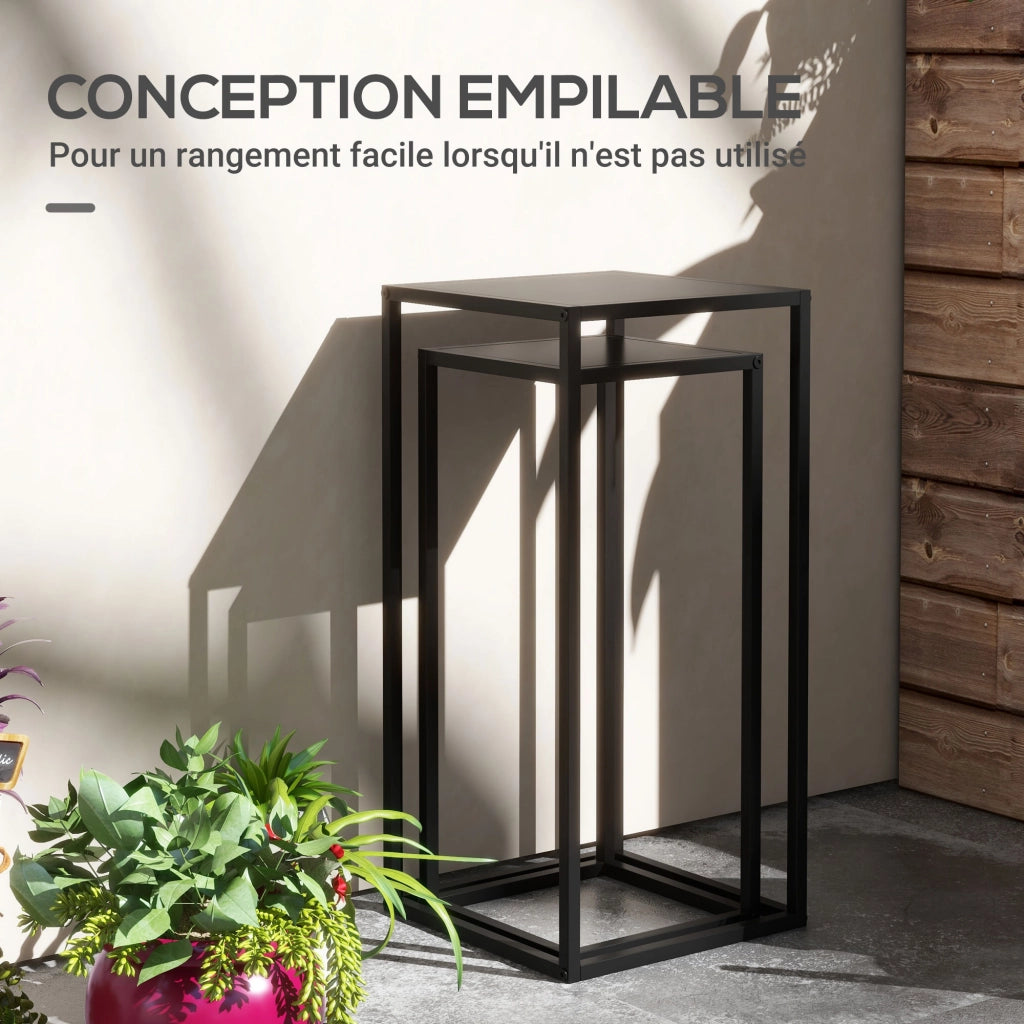Supporto per vasi da giardino ¨C Minimal ¨C 2 pezzi, 58.5 e 65 cm, nero, acciaio