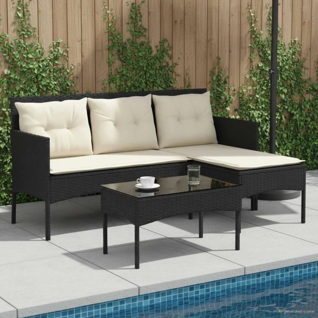 Set Divano da Giardino 2 pcs Nero e Crema polyrattan 4103803