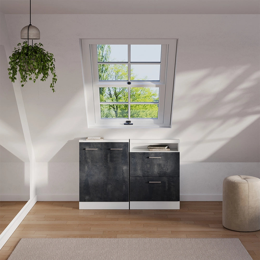 Set di mobili sottotetto Rion Calce nera/Bianco Set di 2 Vicco