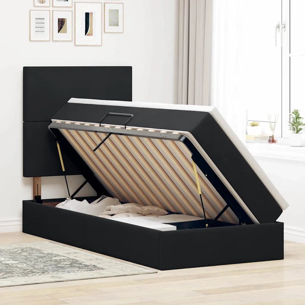 Letto con contenitore e LED con led Nero 90 x 200 cm Velluto