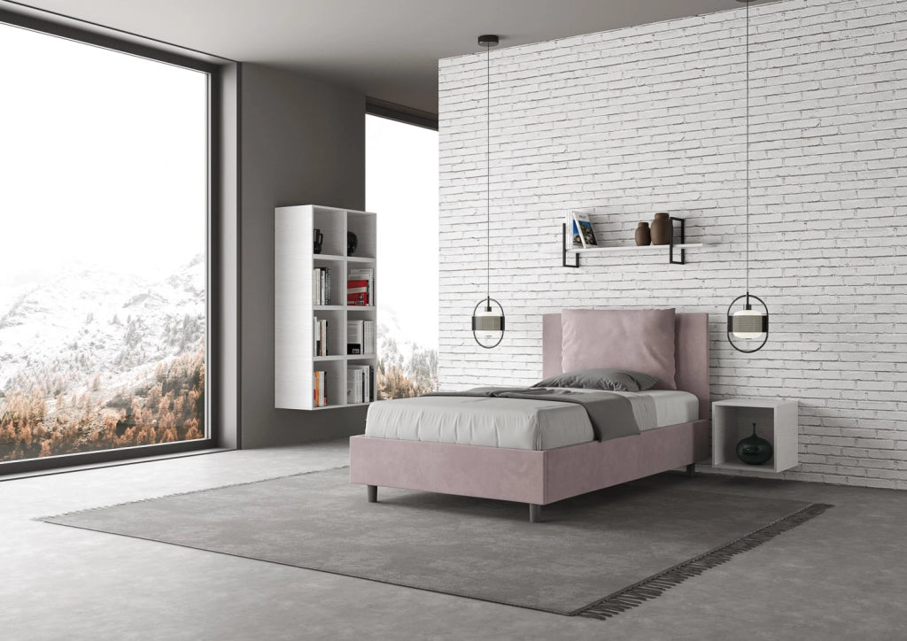 BS COM Letto una piazza e mezza contenitore imbottito 120x200 microfibra glicine