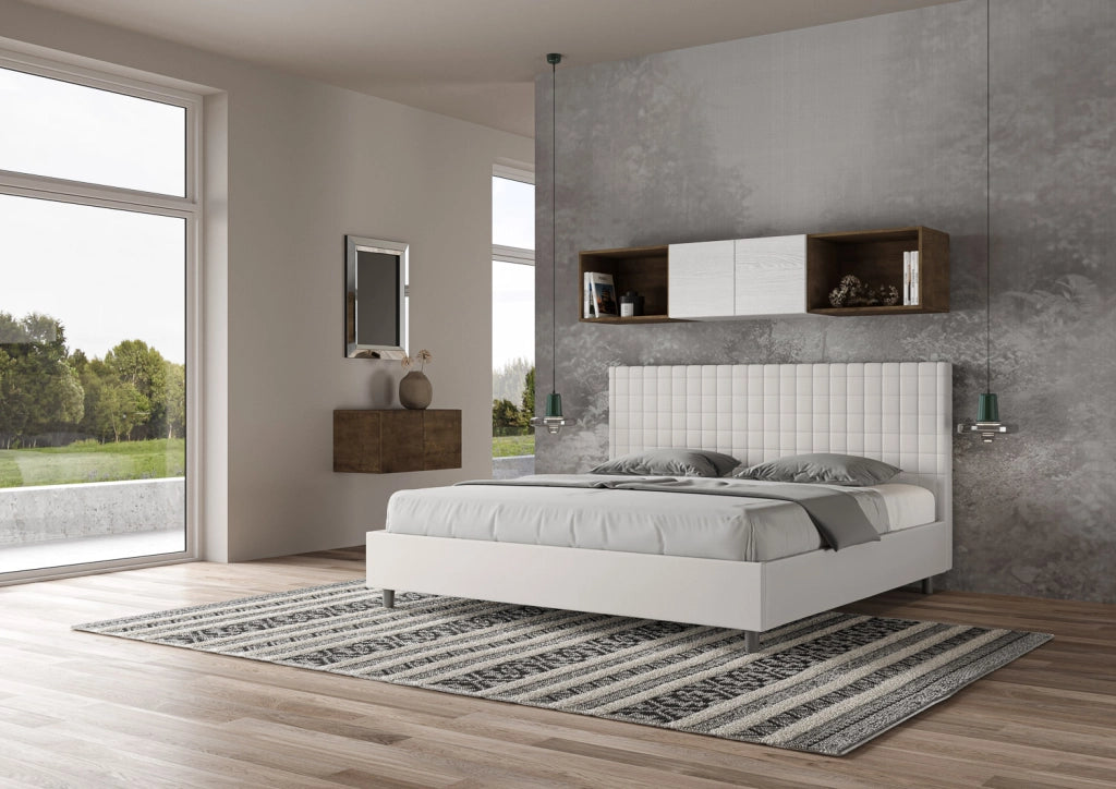 BS COM Letto con rete imbottito 180x190 similpelle bianco