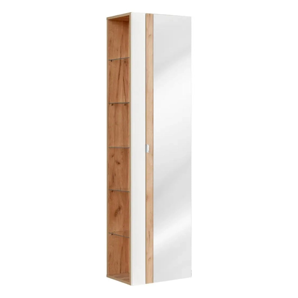 Colonna bagno NALYA 170 cm – Bianco lucido e rovere chiaro – Con specchio