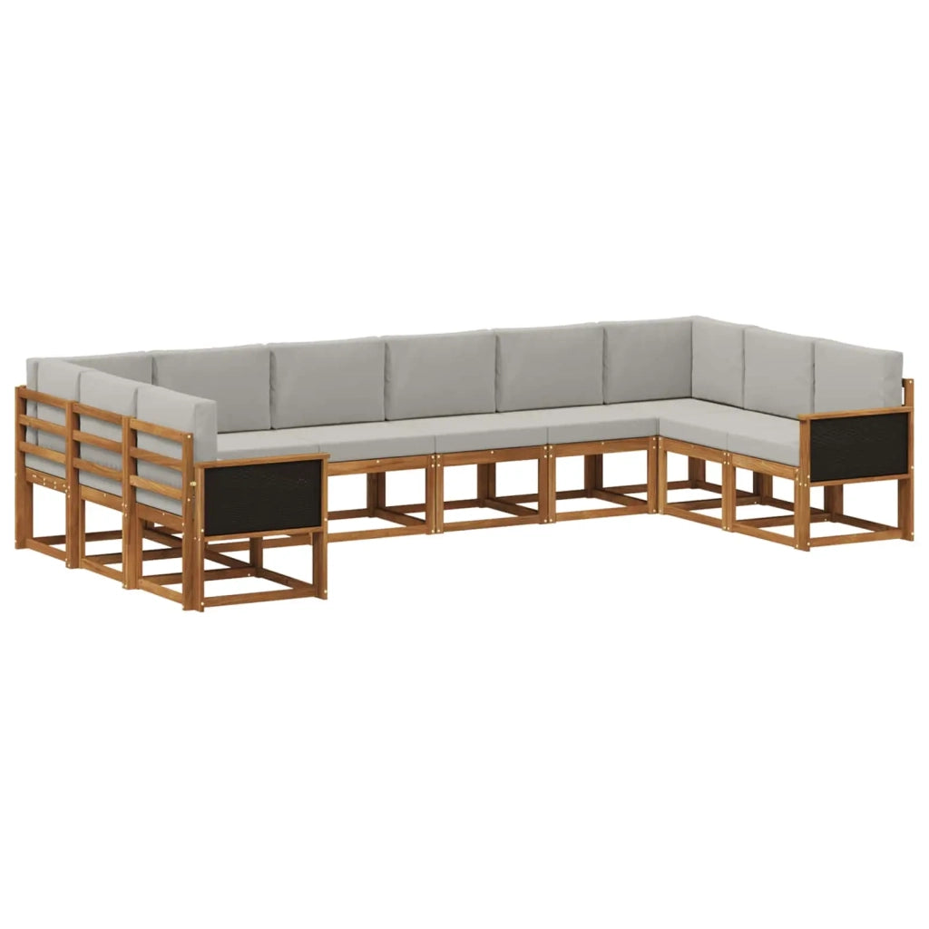 Set di divani da esterno 10 pz Naturale e Grigio Chiaro 3385562