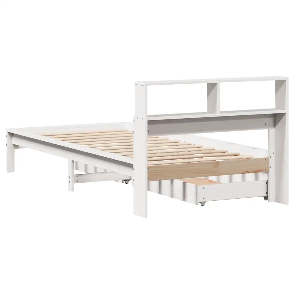Letto Libreria senza Materasso Bianco 100x200 cm Legno di Pino