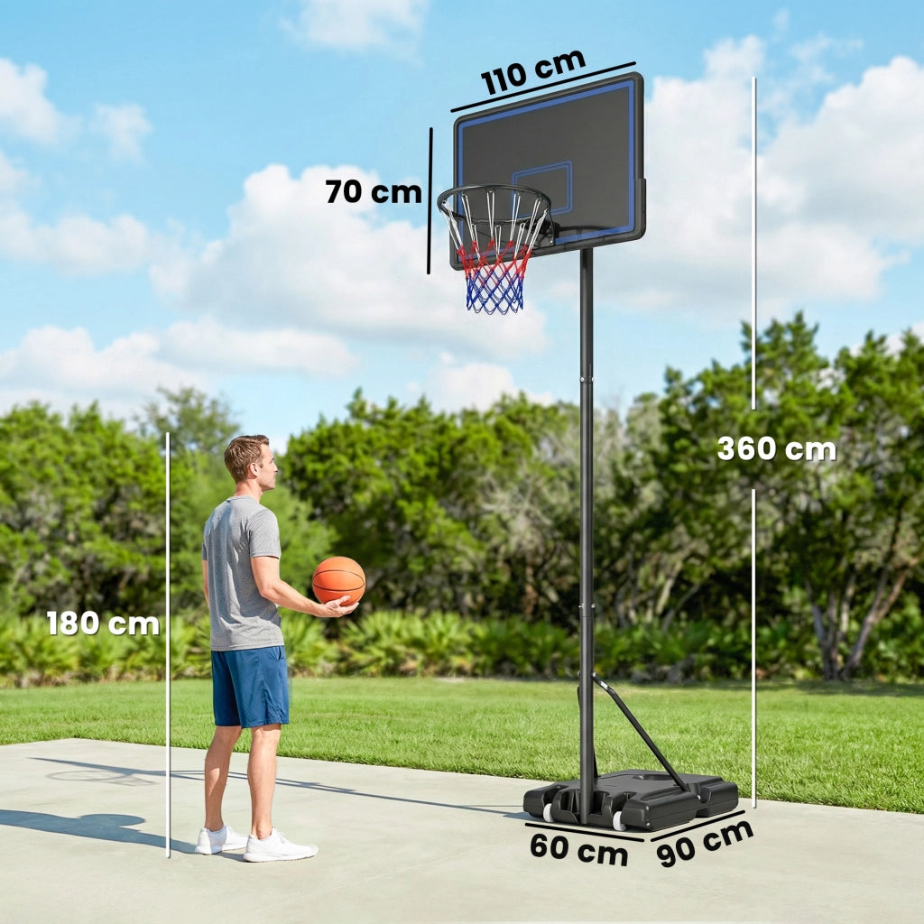 Canestro da Basket Regolabile ¨C Minimal ¨C Blu 135-305 cm con Ruote e Base di Zavorra