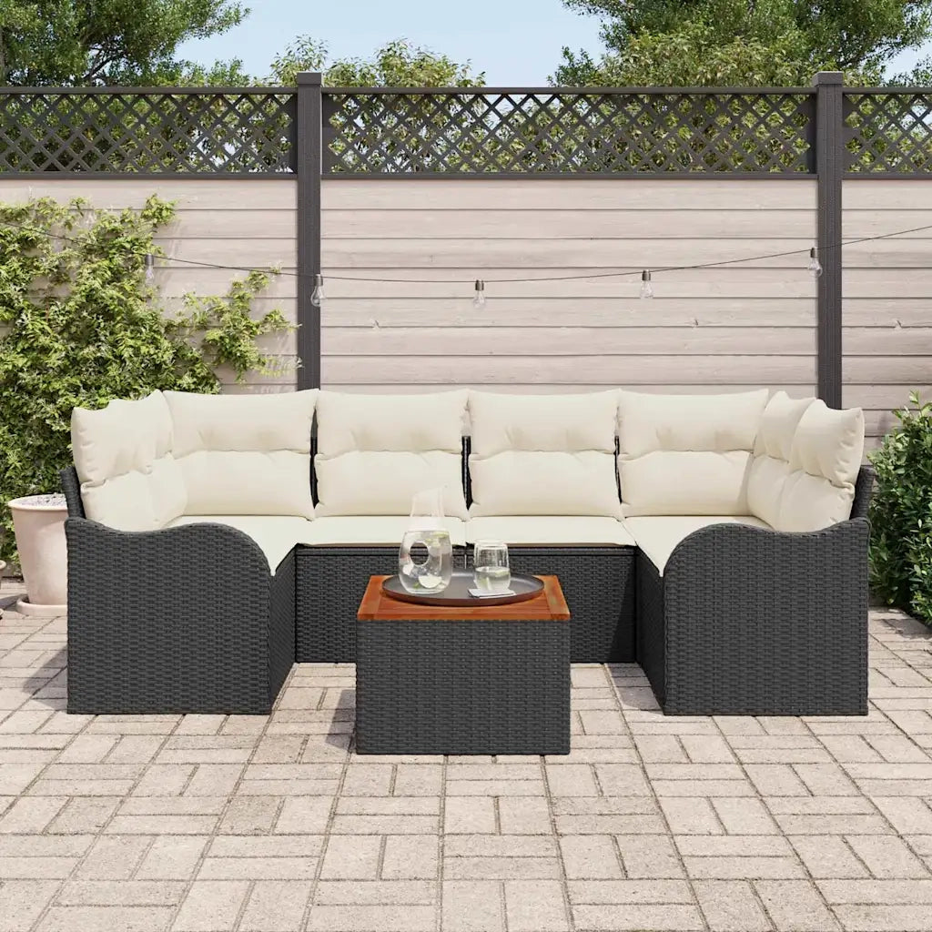Set Divano da Giardino 7 pcs Nero e Crema polyrattan 3356073