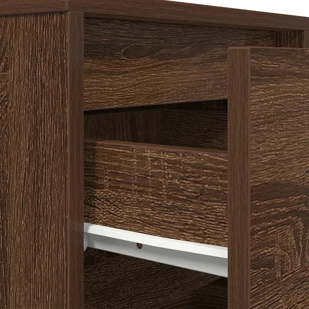 Comodino con Luci LED Rovere Marrone 38x34x50 cm 861295