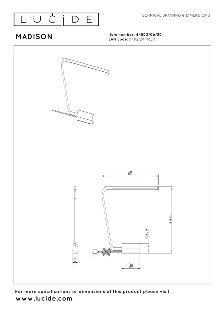 Lampada da scrivania LED curva nera MADISON Lucide