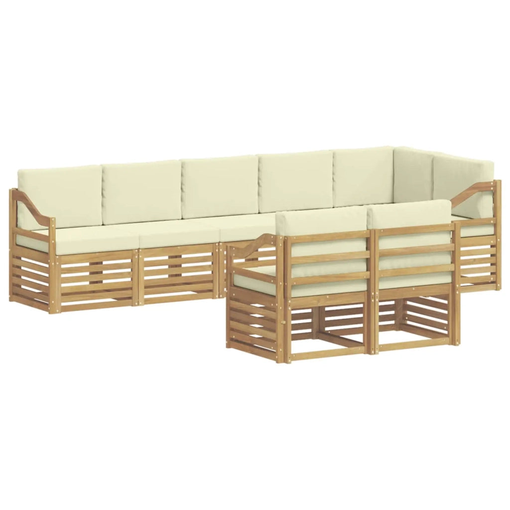 Set divani 8 pcs Bianco e Crema Legno di Acacia Massello 3392050