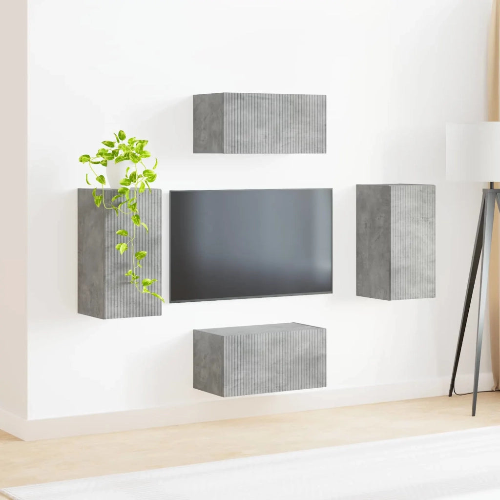Set mobile TV 4 pcs Grigio cemento Legno multistrato