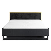 Letto MONDO – 180x200 cm – Nero strutturato e dorato – Piedi in metallo – Rete inclusa