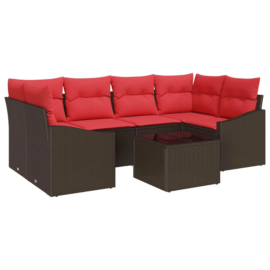 Set di divani 7 pz 3-Numero di posti Marrone e Rosso polyrattan 3346624
