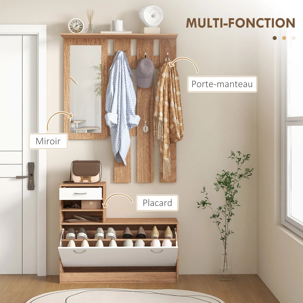 Mobile ingresso con appendiabiti, specchio e panca ¨C Minimal ¨C Bianco