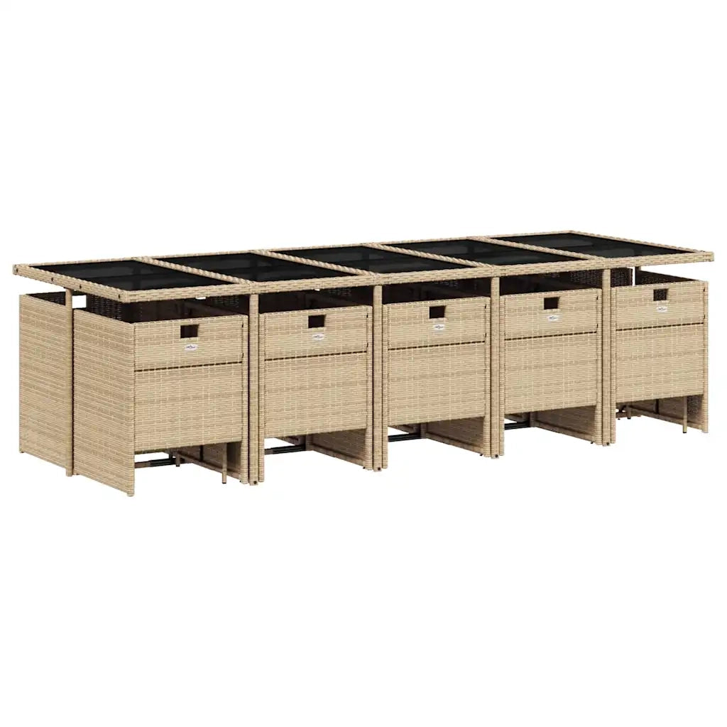 Set Pranzo da Giardino 15 pz con Cuscini Beige Misto Polyrattan