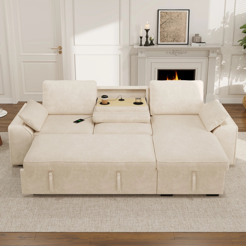 DIVANO ANGOLARE 3 POSTI 237x141x86 cm in Chenille Beige