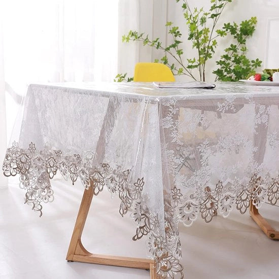Tavolino in plastica rettangolare, copertura in vinile PVC acqua resistente, bordi ricamati, vetrata trasparente per tavolo cucina interno ed esterno, 150 x 200 cm, fiori1
